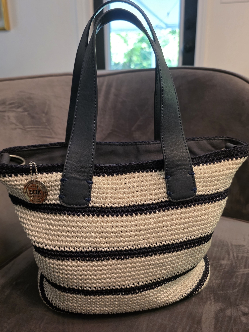 The Sak Navy & Cream Crochet Stripe Handbag-Tote